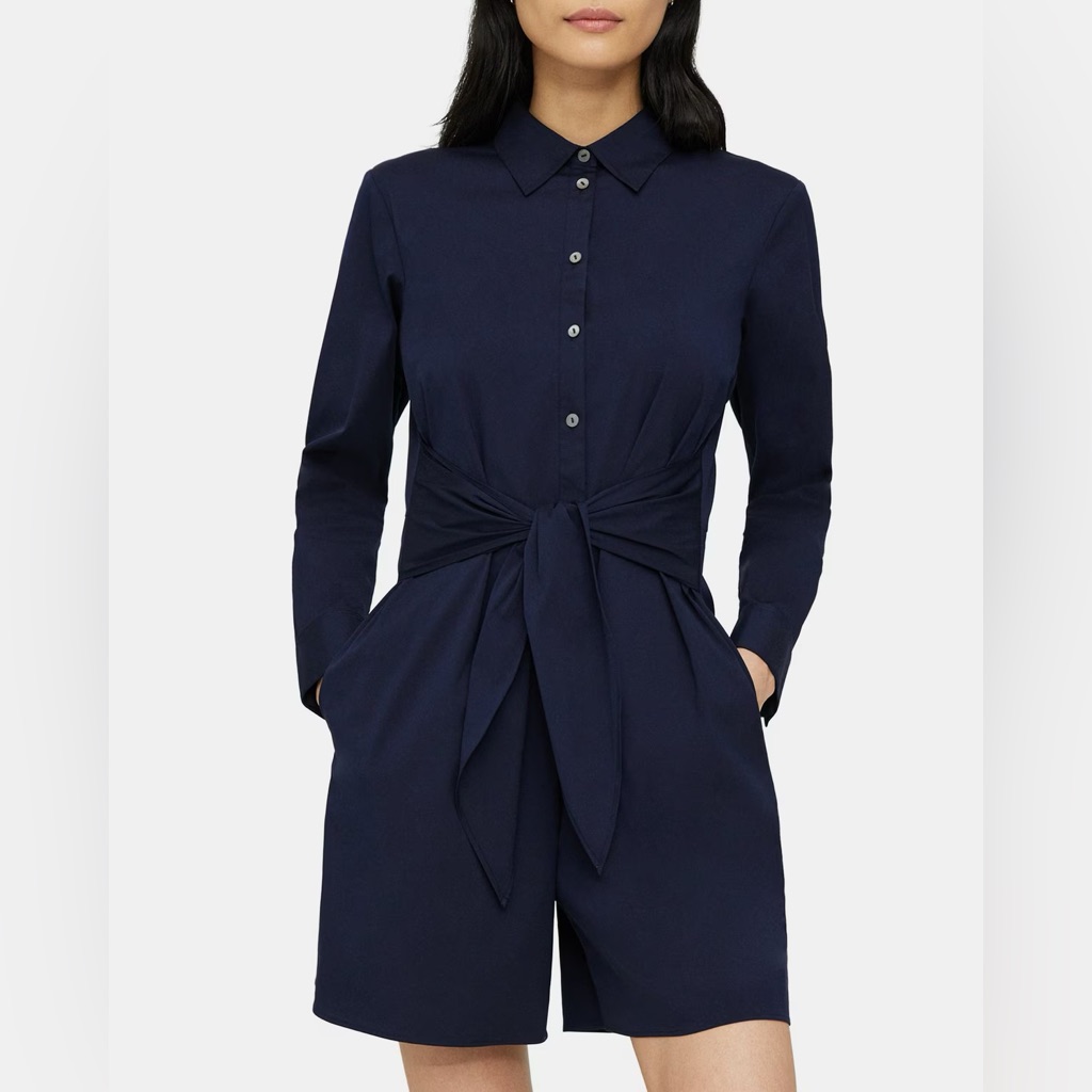 Theory Tie-Waist Romper In Stretch Cotton
